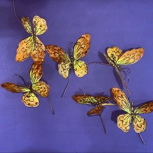 Sale Day! 6 Butterfly Decorations in Orange and Yellow with Glitter; Ajustable
